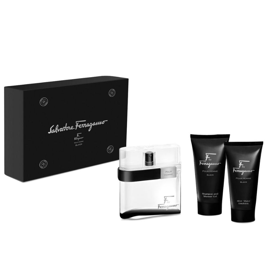 Ferragamo F-black 3.4, S/g 2.5, A/s by Salvatore Ferragamo 2.5 Oz Eau De Toilette for Men 3 Pc Set