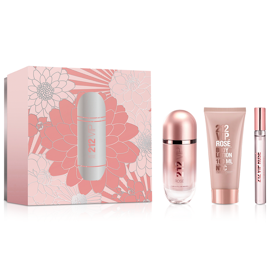 212 VIP Rose by Carolina Herrera 3 pcs gift Set (2.7 Eau De Parfum Spray + 3.4 Body Lotion & 0.34 Eau De Parfum Spray) for Women