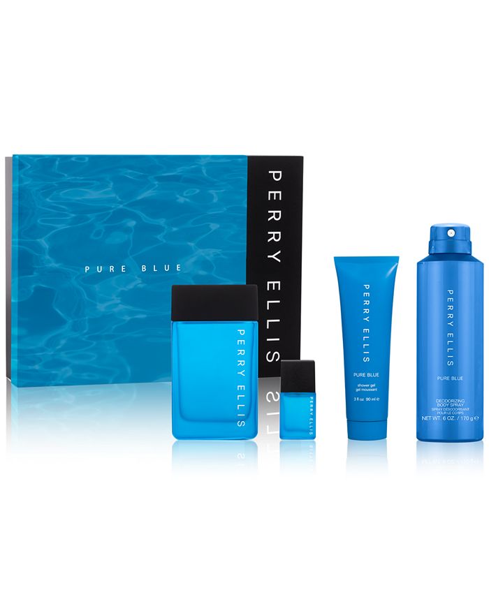 Pure Blue 3.4, Sg 3.0, Deo 6.0 by Perry Ellis 0.25 Oz Eau De Toilette Spray for Men 4 Pc Set
