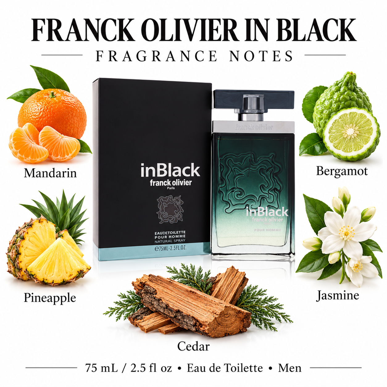 Franck Olivier In Black 75 mL Eau de Toilette for Men - main