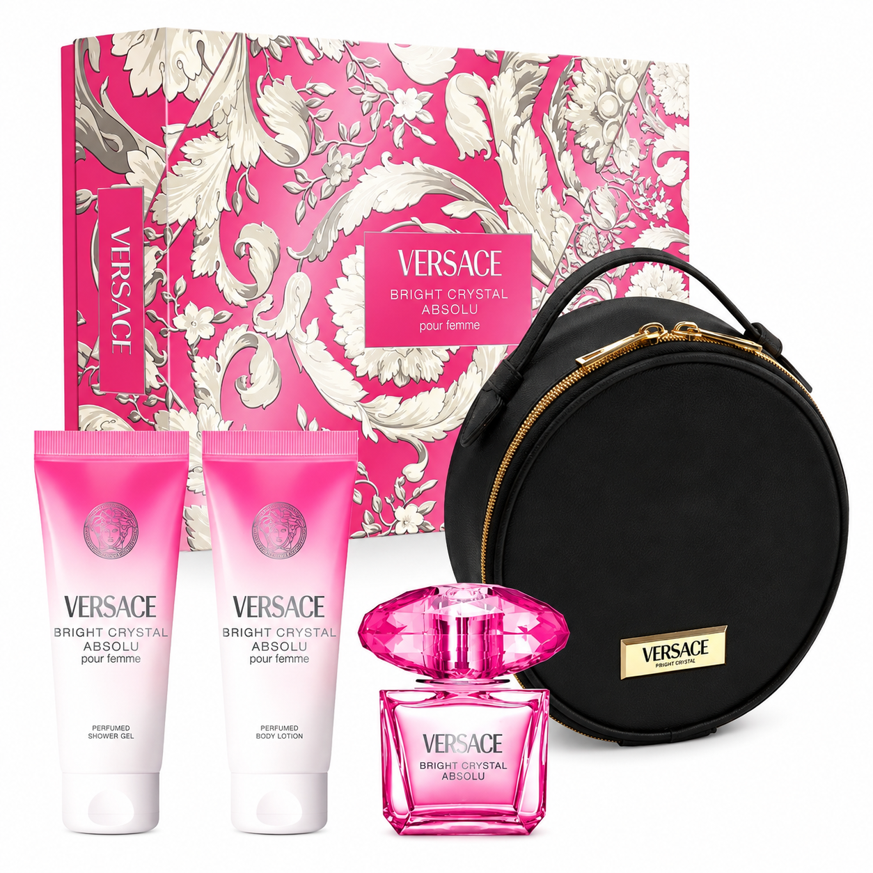 Versace Bright Crystal Absolu 4 Pc Set EDP Spray 3.0, Bl 3.4, Sg 3.4, Spray 0.17 Oz Perfume by Versace for Women