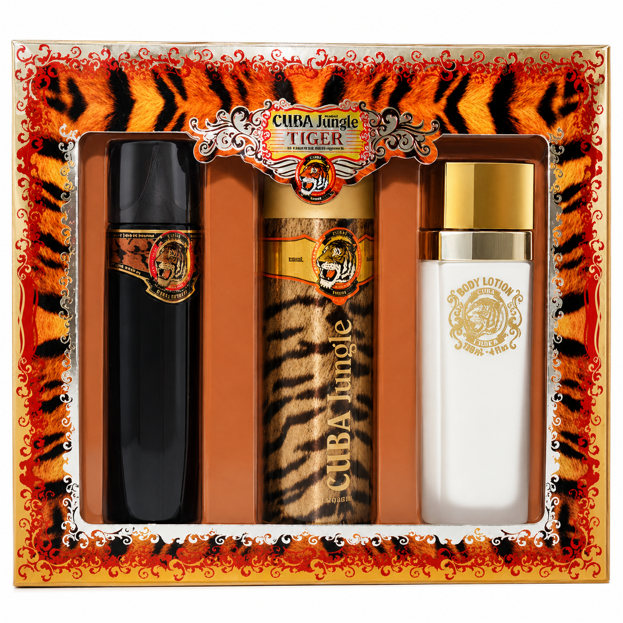 Jungle Tiger 3.3, Deo 6.7 by Cuba 4.3 Oz Eau De Parfum Spray for Women 3 Pc Set
