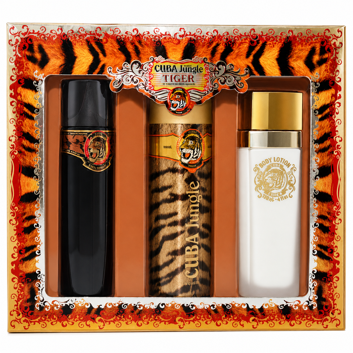 Jungle Tiger 3.3, Deo 6.7 by Cuba 4.3 Oz Eau De Parfum Spray for Women 3 Pc Set