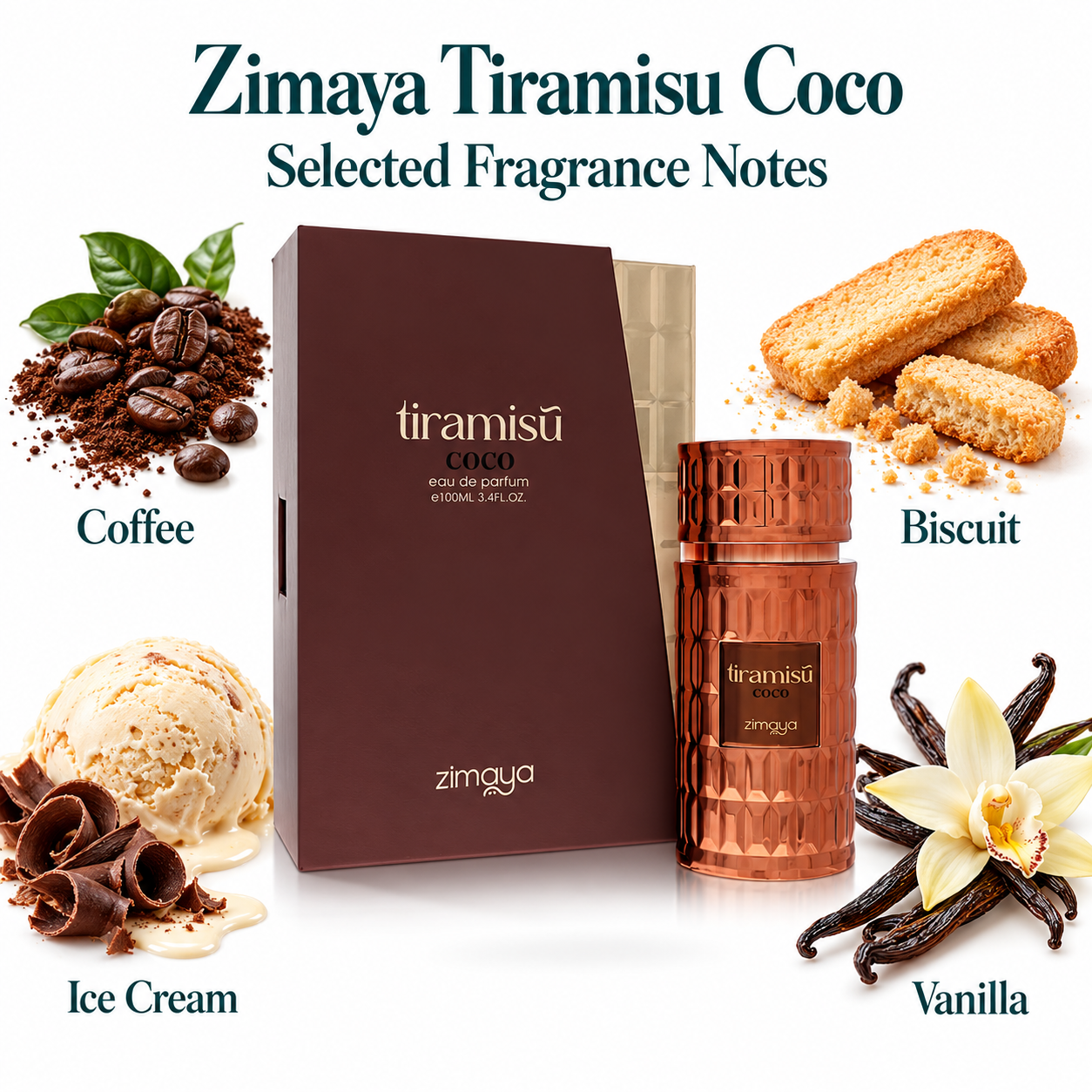 Zimaya Tiramisu Coco by Afnan 3.4 Oz Eau De Parfum Spray for Unisex enhanced image 1