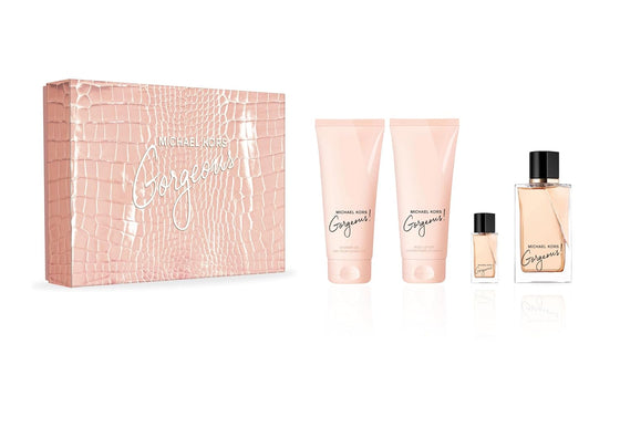Set Michael Kors Gorgeous by Michael Kors 4 Pcs (3.4 Eau De Parfum Sp, 3.4 S/gel, 3.4 B/l And Mini) W for Women