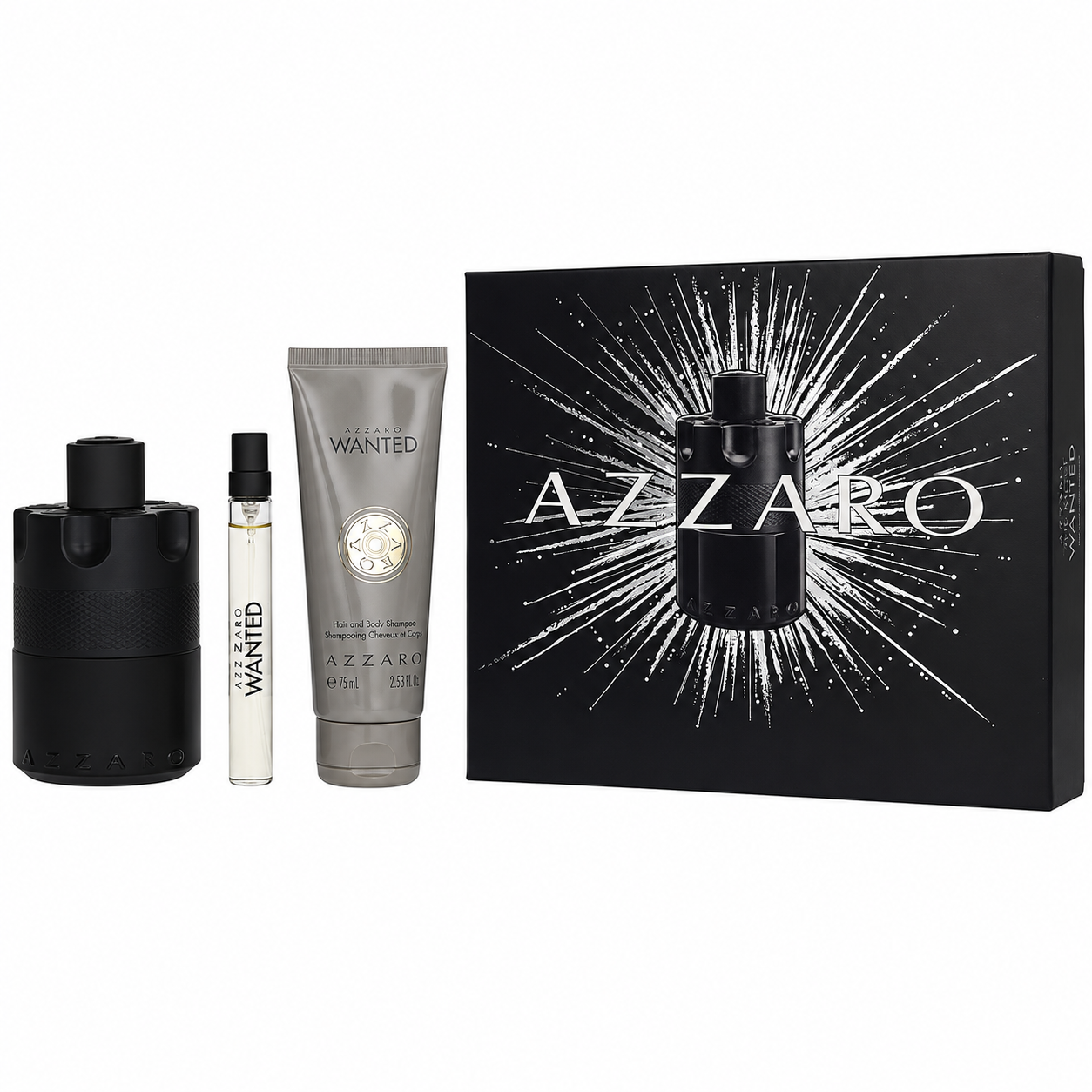 The Most Wanted Intense 3.4, Sg 2.5 by Azzaro 0.3 Oz Eau De Parfum for Men 3 Pc Set