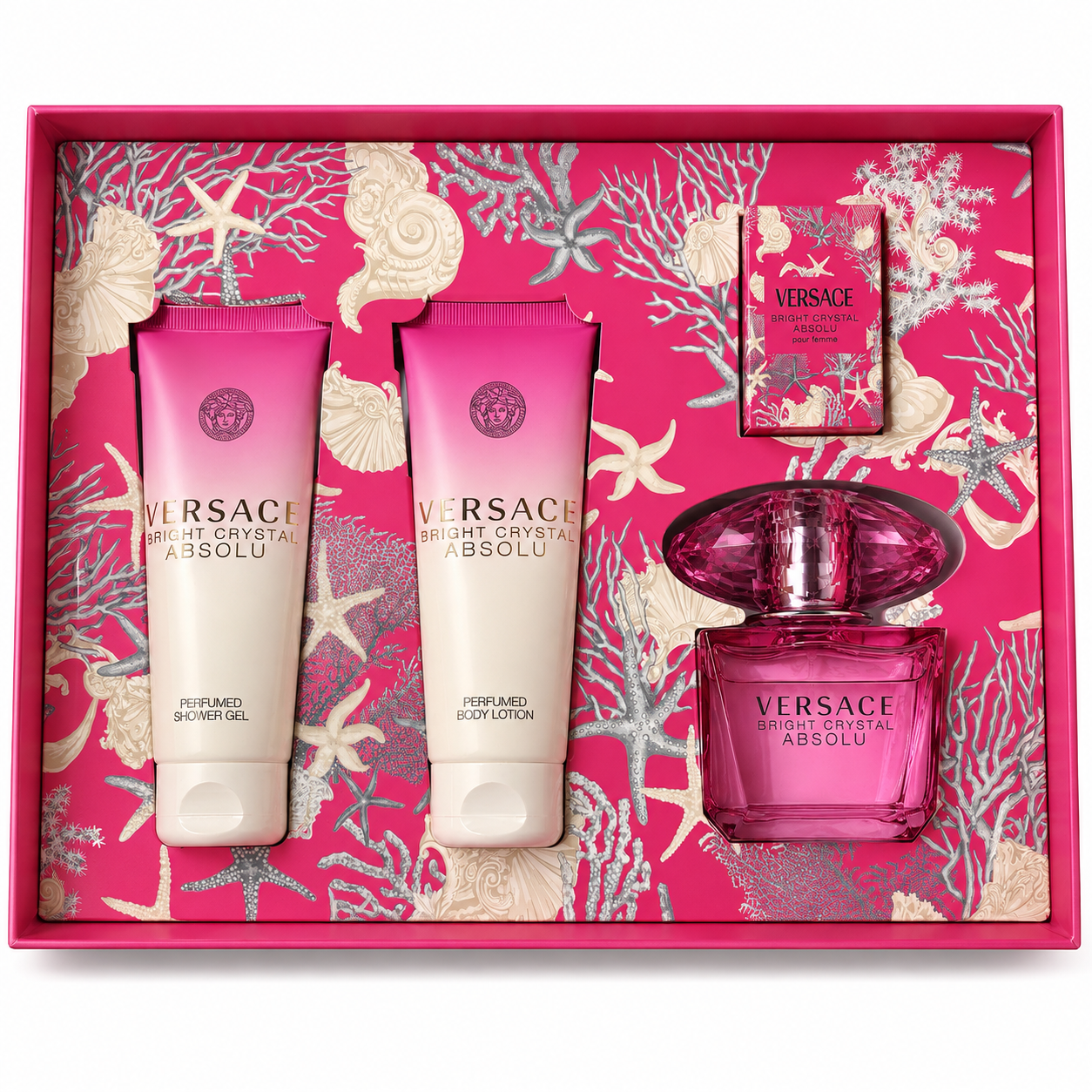 Perfume Versace Bright Crystal Absolu 4Pcset 3.0  EDP Spray / 3.4 Oz Bl / 3.4 Oz Sgel / 5Ml Mini for Women