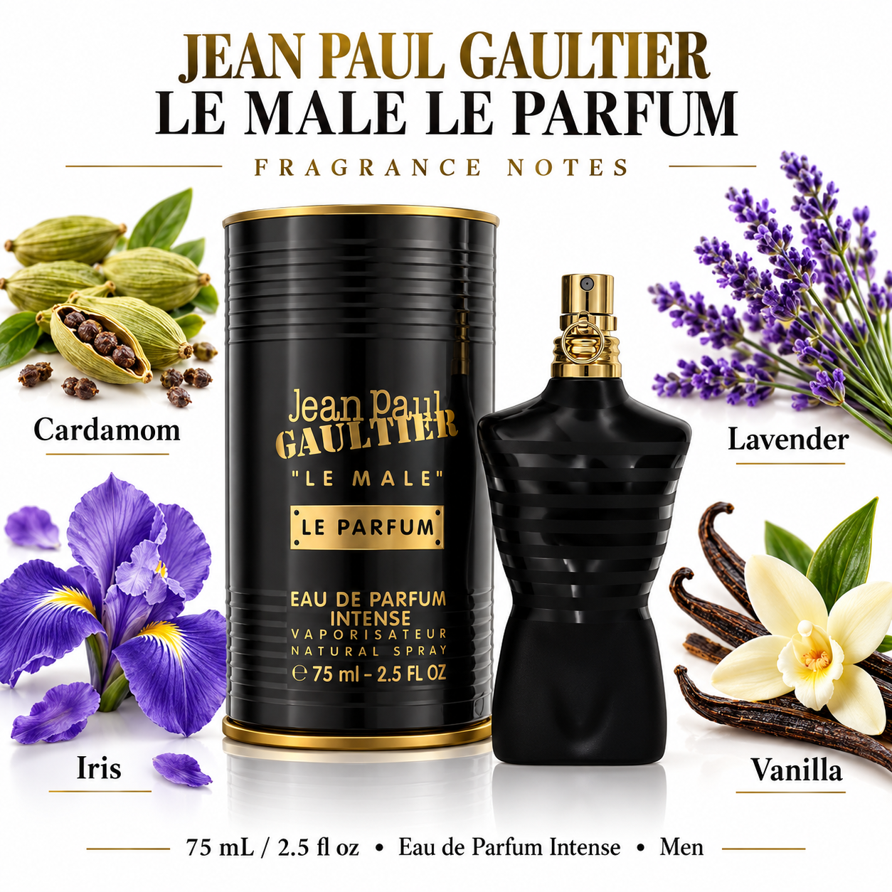 Le Male Le Parfum Intense by Jean Paul Gaultier 2.5 Oz Eau De Parfum for Men enhanced image 1