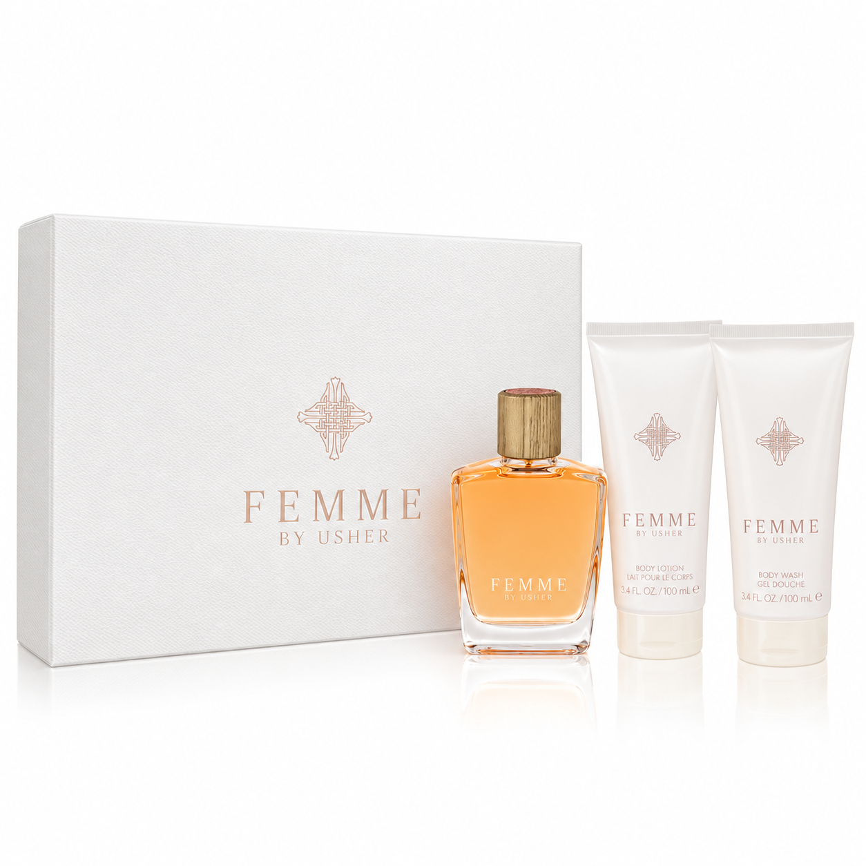 Usher Femme Display Box by Sher 3.4 Oz Eau De Parfum Spray for Women 3 Pc Set enhanced image 1