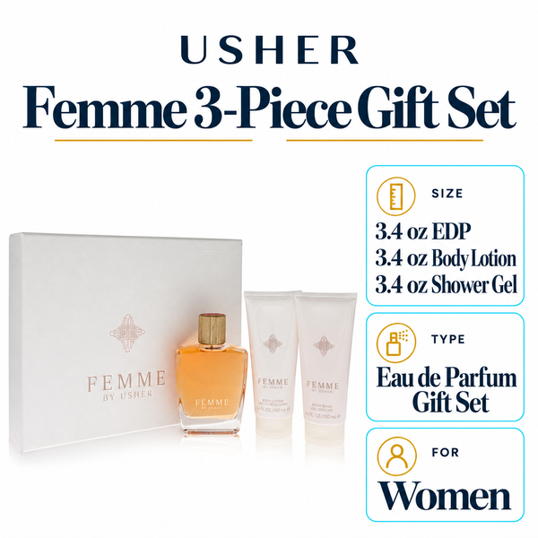 Femme by Usher 3.4 Oz Eau De Parfum Body Lotion Gift Set for Women