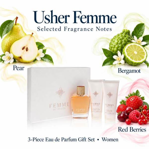Femme by Usher 3.4 Oz Eau De Parfum Body Lotion Gift Set for Women