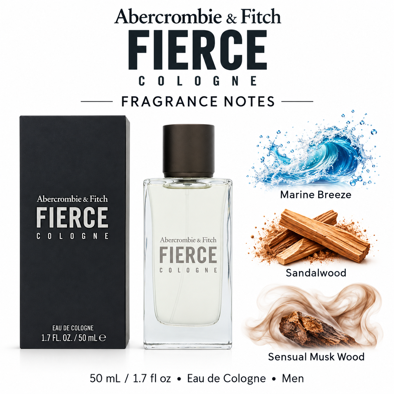 Abercrombie & Fitch Fierce 1.7 oz 50 mL Eau de Cologne Spray Men