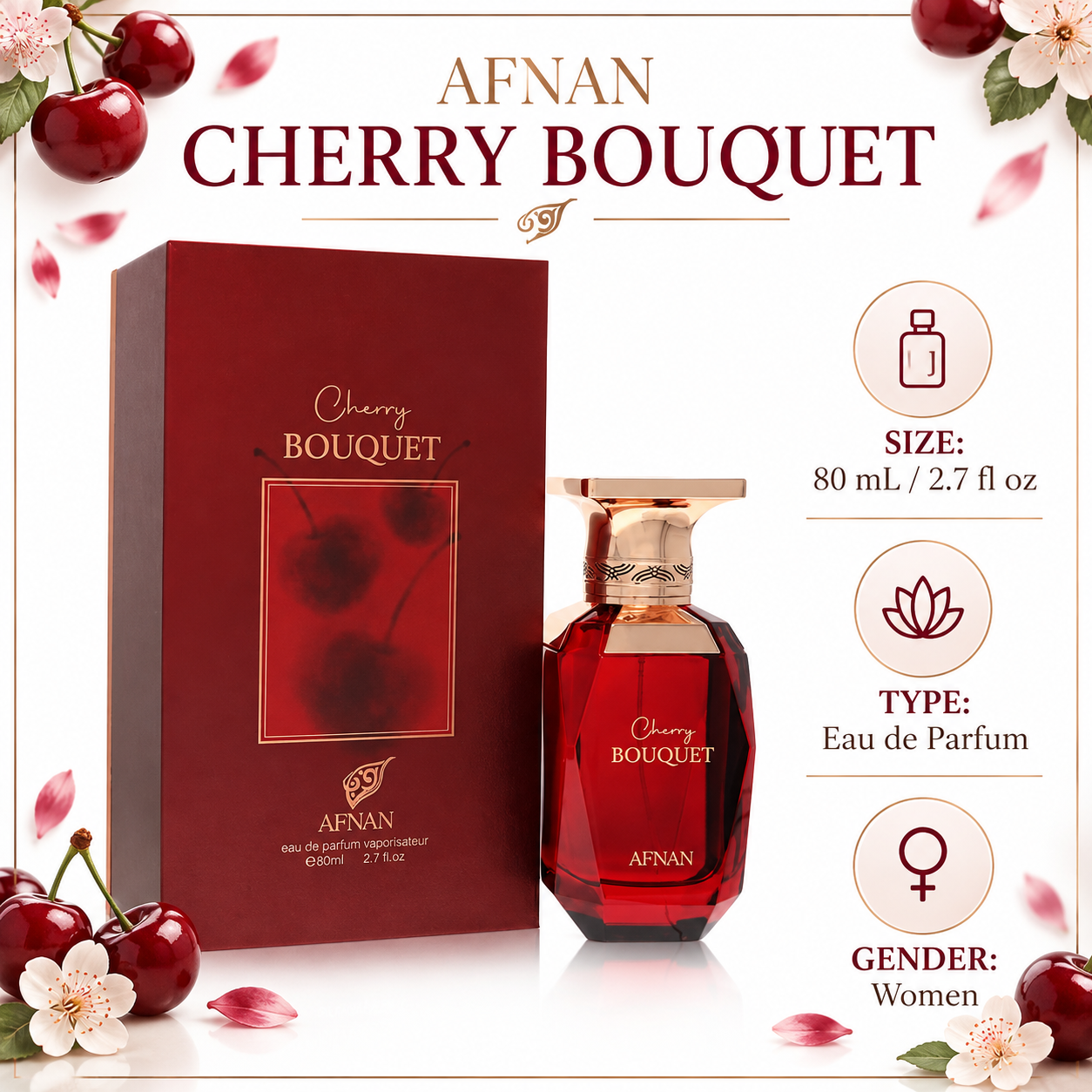 Cherry Bouquet by Afnan 2.7 Oz Eau De Parfum Spray for Women