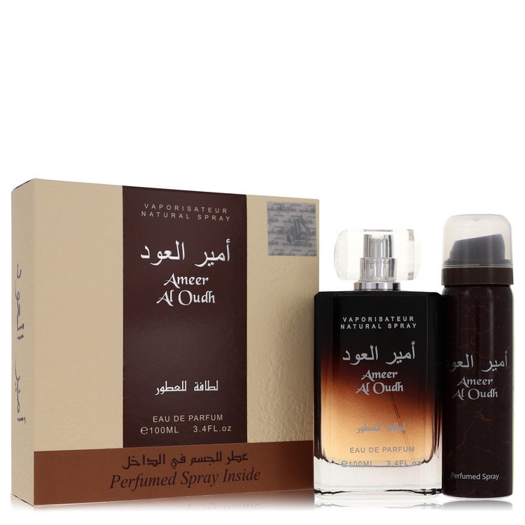 Ameer Al Oudh by Lattafa 3.4 Oz Gift Set - Eau De Parfum Spray + 1.7 Oz Perfumed Spray for Men
