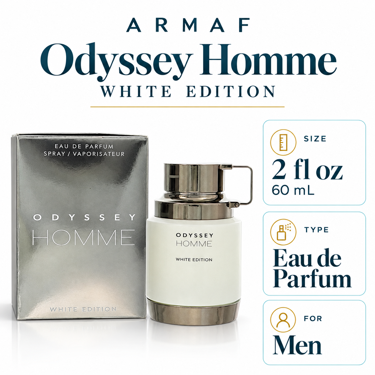 Odyssey Homme by Armaf White Edition 2 Oz Eau De Parfum Spray for Men