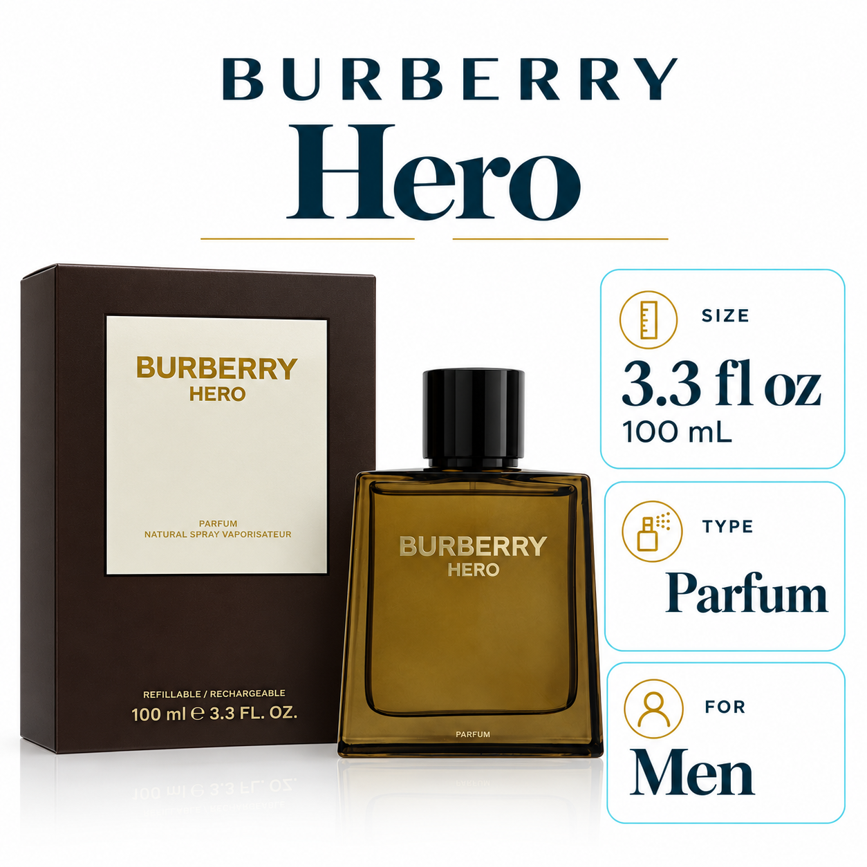 Burberry Hero by Burberry 3.3 Oz Parfum Spray In Box for Men