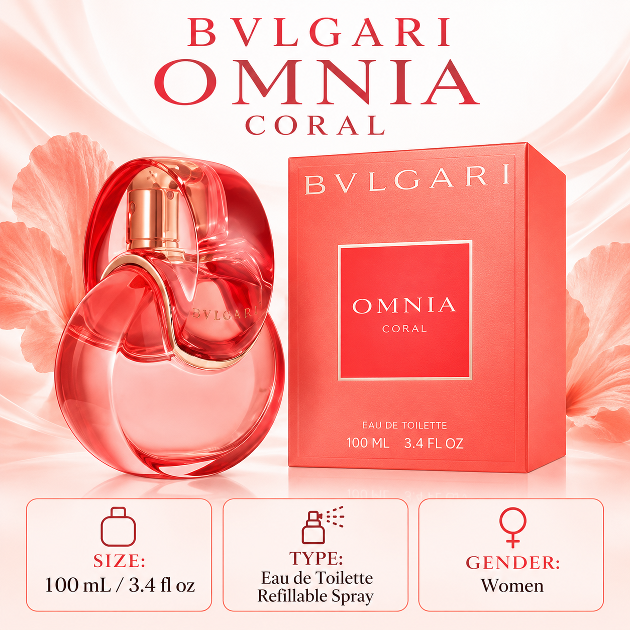 Omnia Coral by Bvlgari 3.4 Oz Eau De Toilette Spray In Box for Women