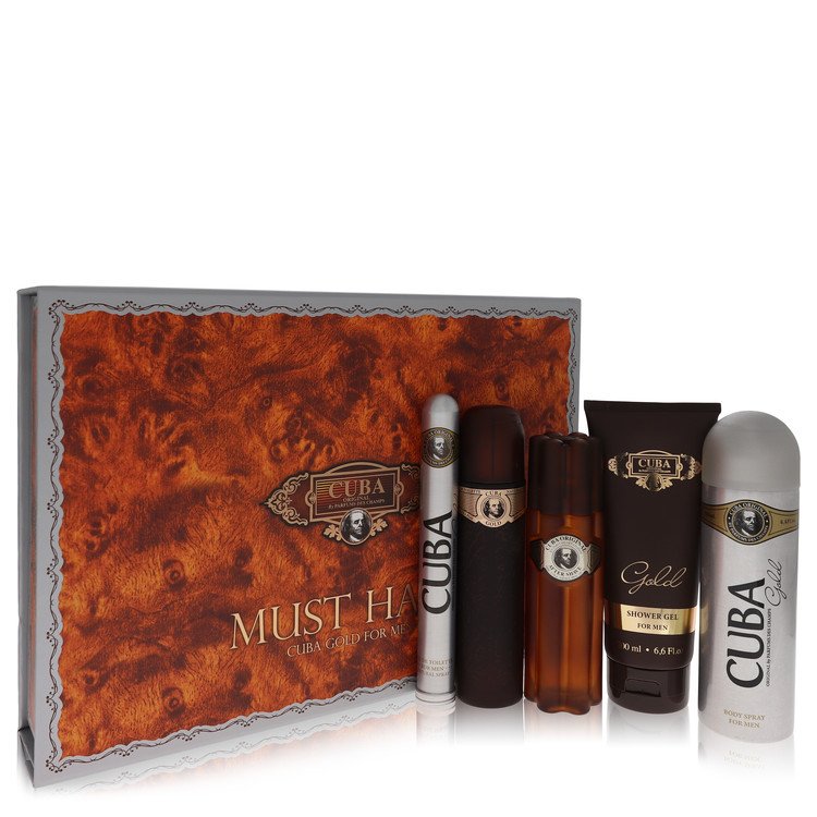 Cuba Gold by Fragluxe 3.3 Oz Gift Set - Eau De Toilette Spray + After Shave Spray + 6.7 Oz Body Deodorant Spray + 6.7 Oz Shower Gel + 1.17 Oz Eau De Toilette Spray for Men