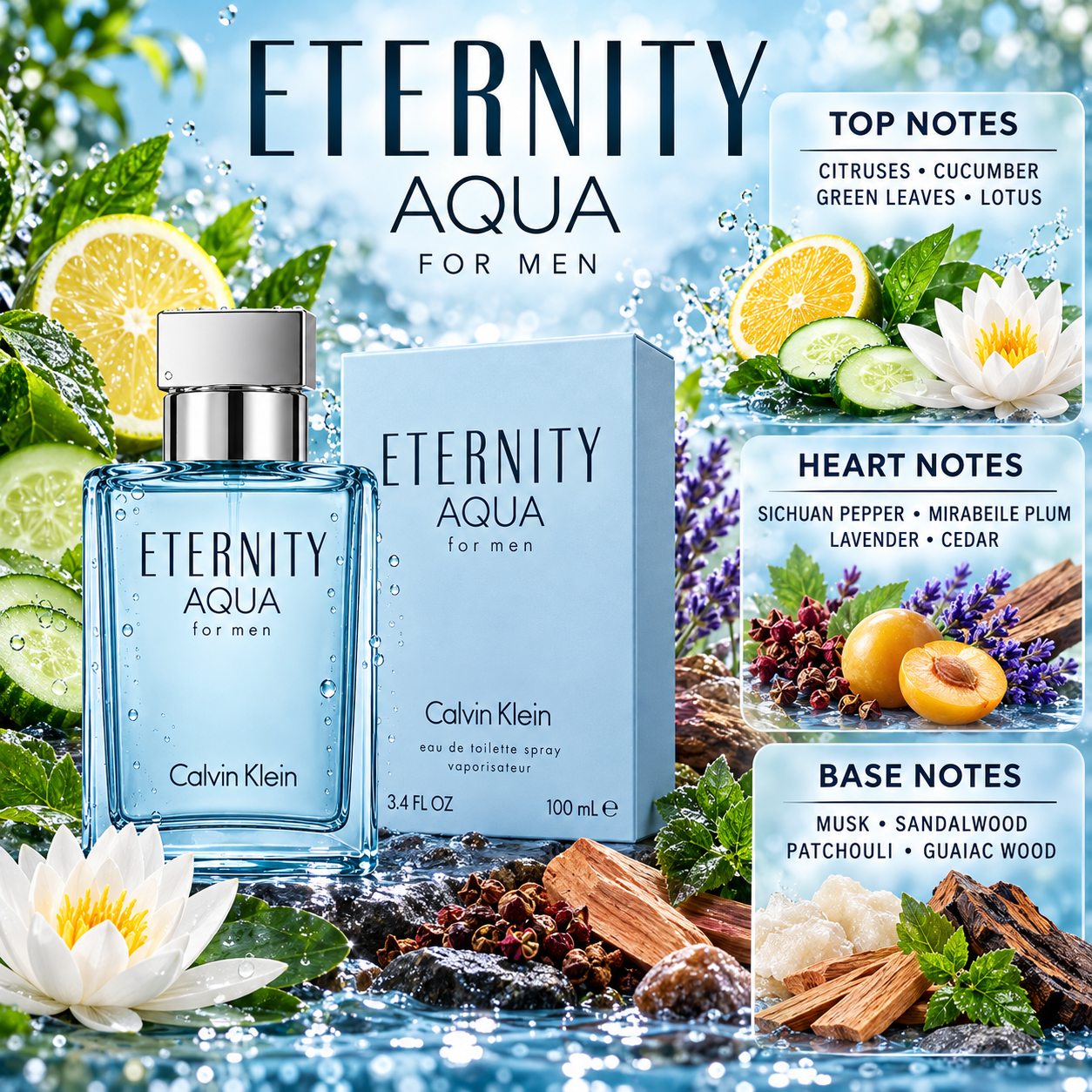 Calvin Klein Eternity Aqua 100 ml EDT for men with box