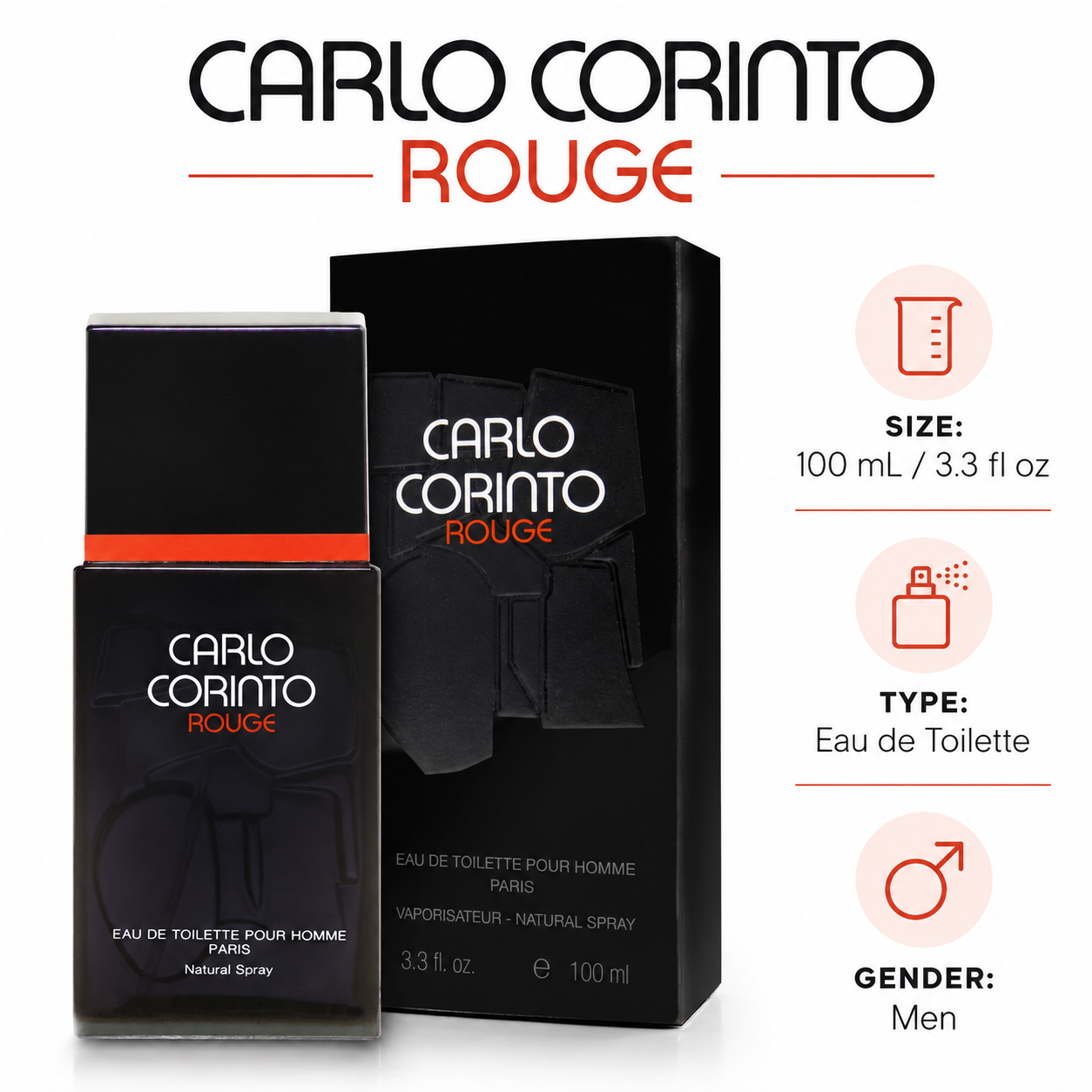 Carlo Corinto Rouge by Carlo Corinto 3.3 Oz Eai De Toilette Spray for Men