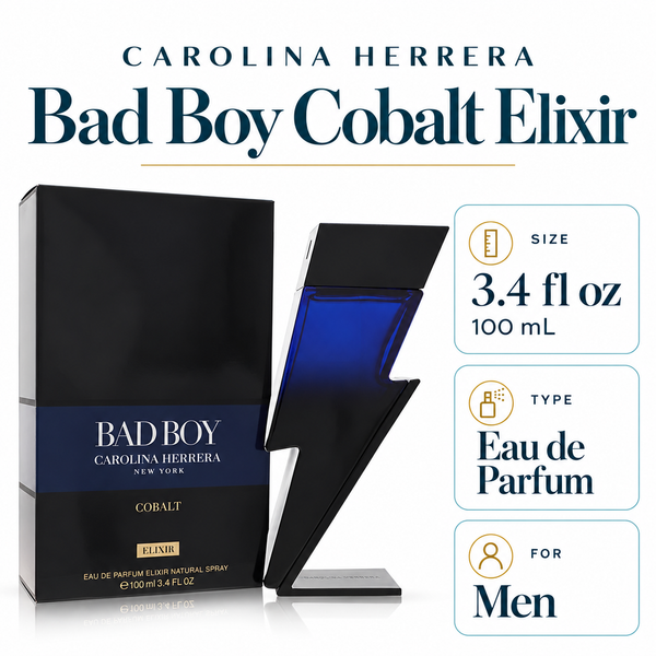 Bad Boy Cobalt Elixir by Carolina Herrera 3.4 Oz Eau De Parfum for Men