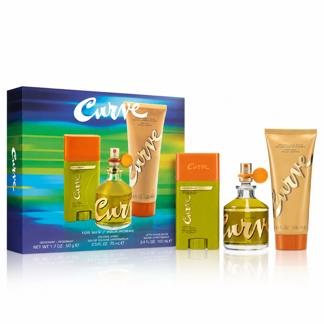 Curve by Liz claiborne 3 pcs Gift Set for Men (4.2 Spray, 3.4 A/S & 1.7 oz Deo Stick)