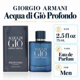 Acqua Di Gio Profondo By Giorgio Armani Cologne 2.5 Oz Edp Spray For Men - Box