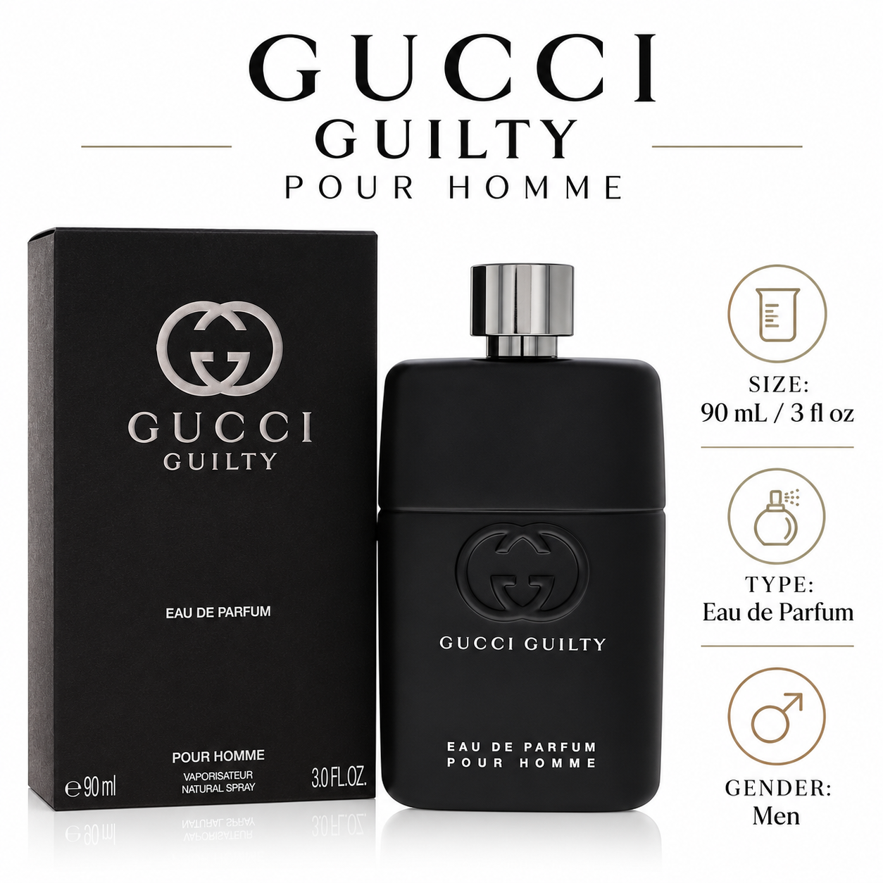 Gucci Guilty by Gucci 3 Oz Eau De Parfum Spray In Box for Men