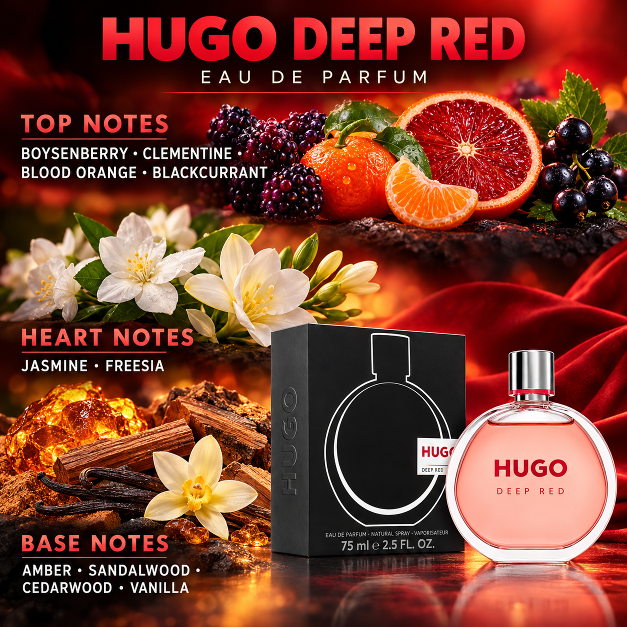 Hugo Deep Red by Hugo Boss 2.5 Oz Eau De Parfum Spray In Box for Women