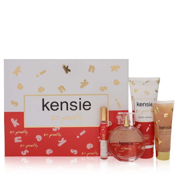 Kensie So Pretty by Kensie 3.4 Oz Gift Set - Eau De Parfum Spray + .34 Oz Mini Eau De Parfum Spray + 2.5 Oz Body Glow Oil + 6.8 Oz Body Lotion for Women