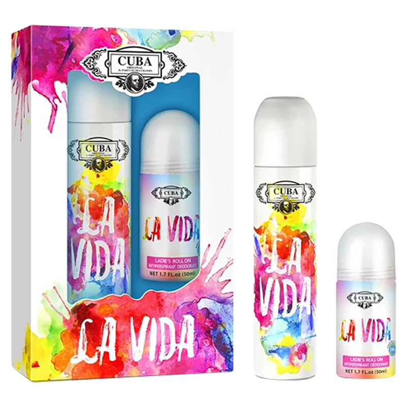 La Vida 3.4, Roll On by Cuba 1.7 Oz Eau De Parfum Spray for Women 2 Pc Set