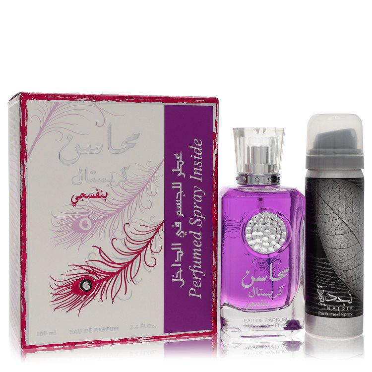 Lattafa Mahasin Crystal Violet by Lattafa 3.4 Oz Eau De Parfum Spray With 1.7 Oz Deodorant Spray for Women