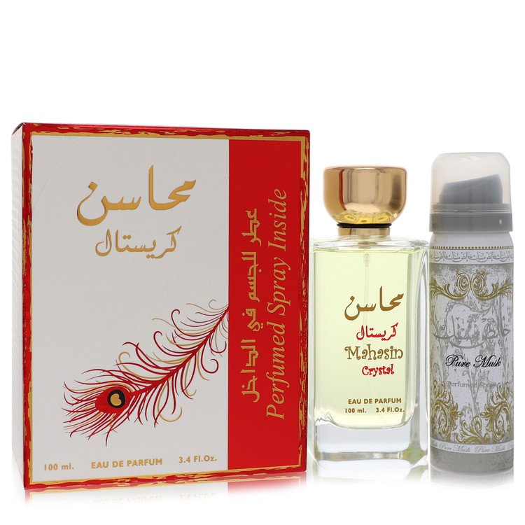 Lattafa Mahasin Crystal by Lattafa 3.4 Oz Eau De Parfum Spray With 1.7 Oz Deodorant Spray for Women