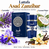 Asad Zanzibar by Lattafa 3.4 Oz Eau De Parfum Spray In Box for Men
