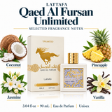 Qaed Al Fursan Unlimited by Lattafa 3.04 Oz Eau De Parfum Spray In Box for Men