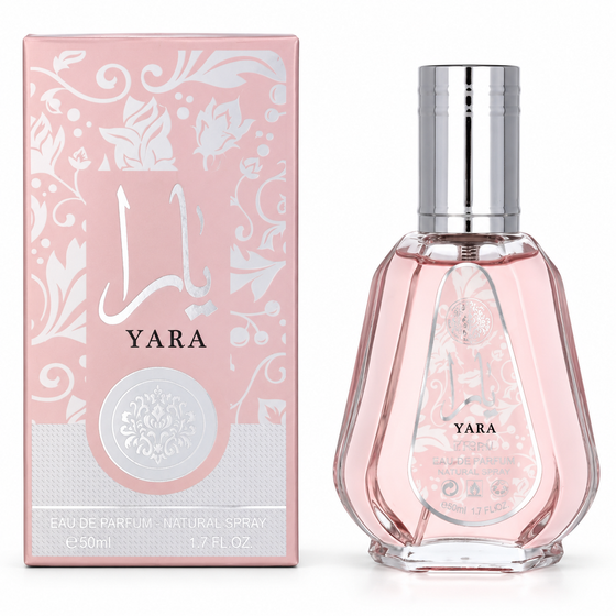 Lattafa Yara 50 mL Eau de Parfum retail bottle and box