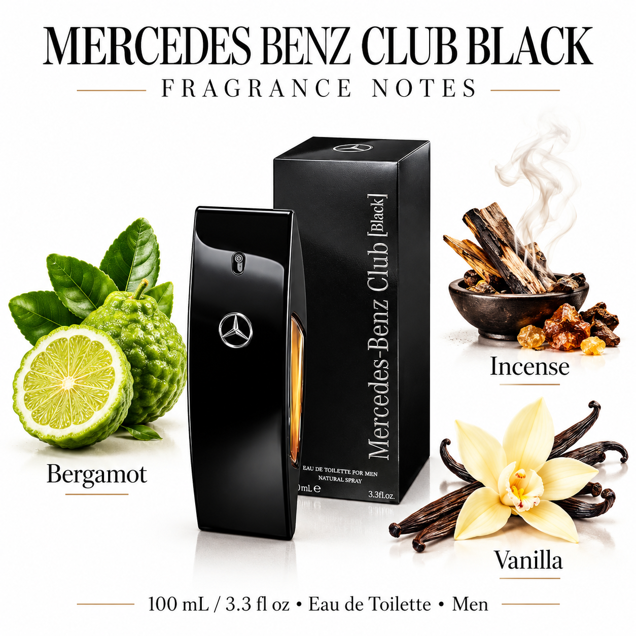 Mercedes-Benz Club Black 3.3 oz Eau de Toilette for Men - main product image