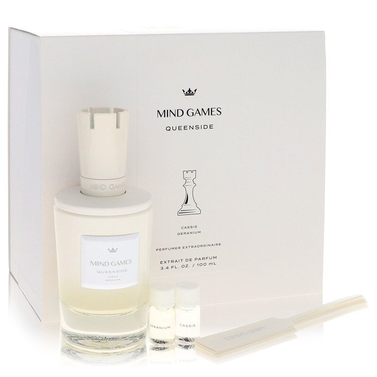 Mind Games Queenside by Mind Games 3.4 Oz Gift Set - Extrait De Parfum Spray + 2 X 0.10 Mini Extrait Eau De Parfum + Testing Papers for Women