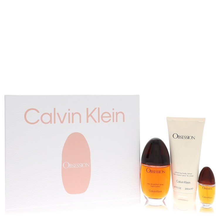 Obsession by Calvin Klein 3.4 Oz Gift Set - Eau De Parfum Spray + 6.7 Oz Body Lotion + .5 Oz Mini Eau De Parfum Spray for Women