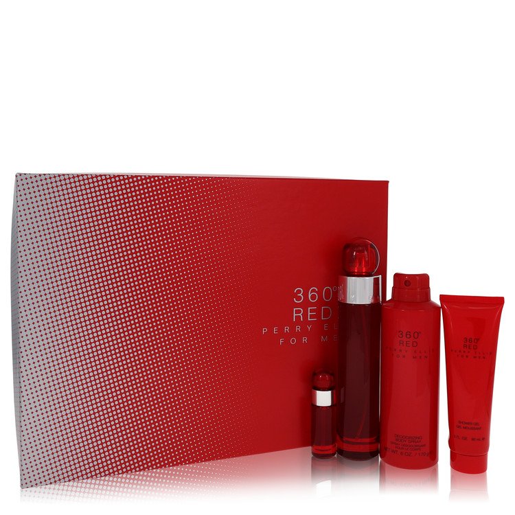 Perry Ellis 360 Red by Perry Ellis 3.4 Oz Gift Set - Eau De Toilette Spray + .25 Oz Mini Eau De Toilette Spray + 6 Oz Body Spray + 3 Oz Shower Gel for Men