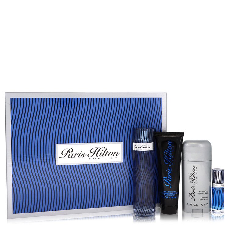 Paris Hilton By Paris Hilton Cologne 4 Piece Gift Set - 3.4 Oz Eau De Toilette Spray, 0.25 Oz Eau De Toilette Spray, 3.0 Oz Hair & Body Wash, 2.75 Oz Alcohol Free Deodorant Stick For Men - Gift Set
