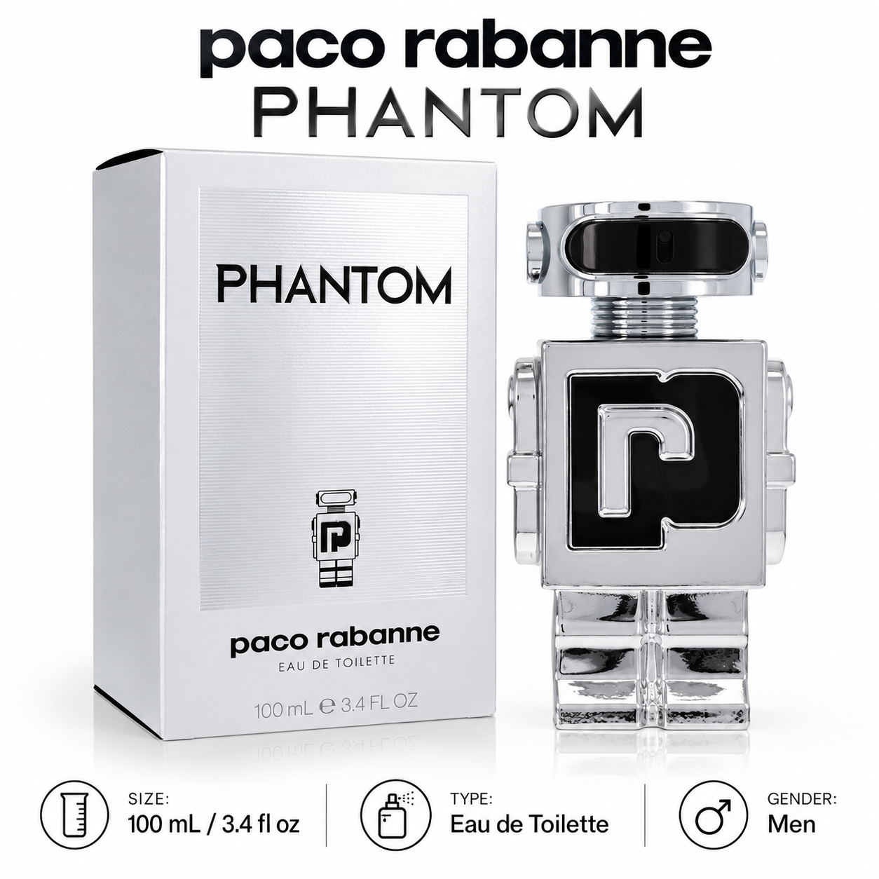 Paco Rabanne Phantom by Paco Rabanne 3.4 Oz Eau De Toilette for Men