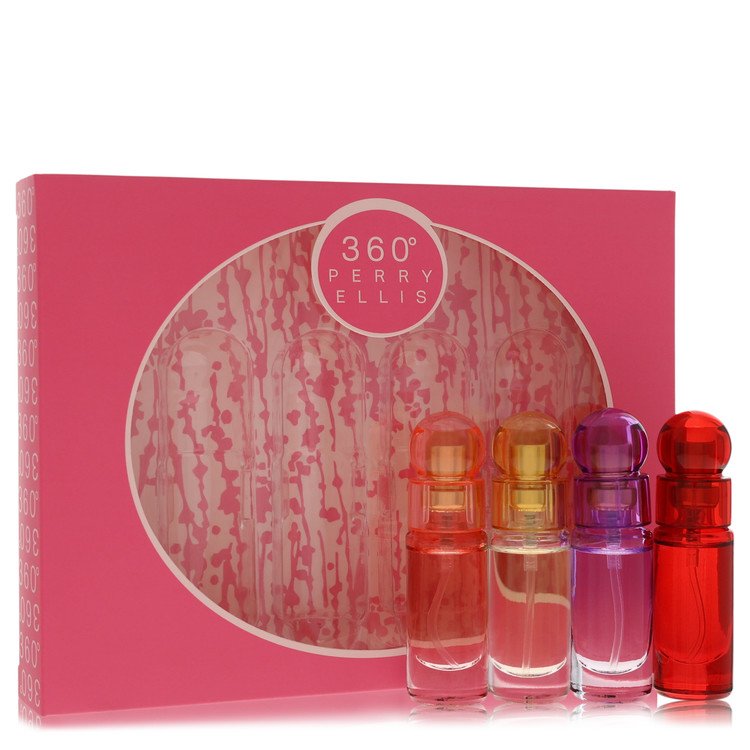 Perry Ellis 360 by Perry Ellis 25 Oz Gift Set - Four Piece Travel Gift Set Includes . Mini Eau De Parfum Spray Of Each. 360 Coral, 360 , 360 Purple, 360 Red. for Women