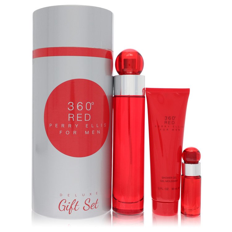 Perry Ellis 360 Red by Perry Ellis 3.4 Oz Gift Set - Eau De Toilette Spray + .25 Oz Mini Eau De Toilette Spray + 3 Oz Shower Gel In Tube Box for Men
