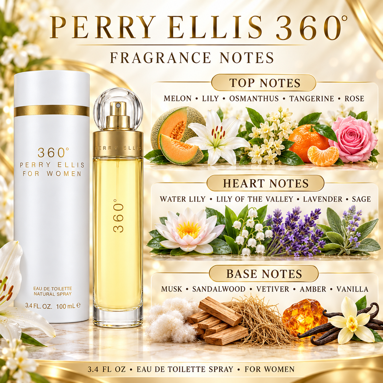 360� By Perry Ellis 3.4 Oz Eau De Toilette for Women front product image (UPC 844061000599)