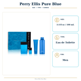 Pure Blue 3.4, Sg 3.0, Deo 6.0 by Perry Ellis 0.25 Oz Eau De Toilette Spray for Men 4 Pc Set