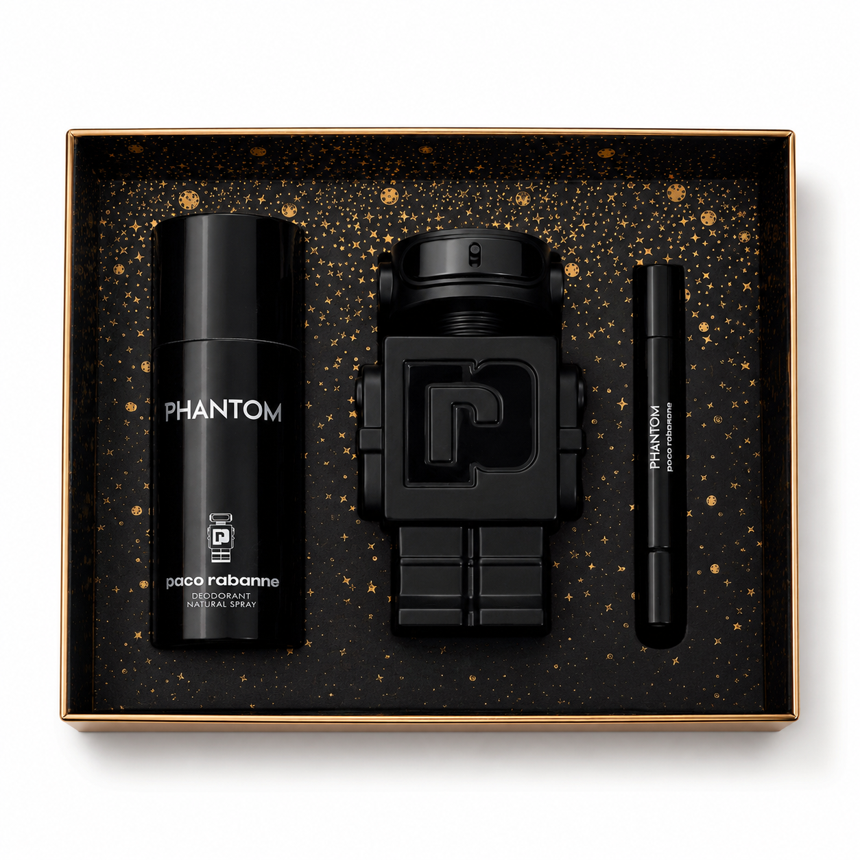 Paco Rabanne Phantom 3 pcs Gift Set (3.4, Deo Stick 5.1, By Paco Rabanne 0.34 Oz Parfum Spray)  for Men