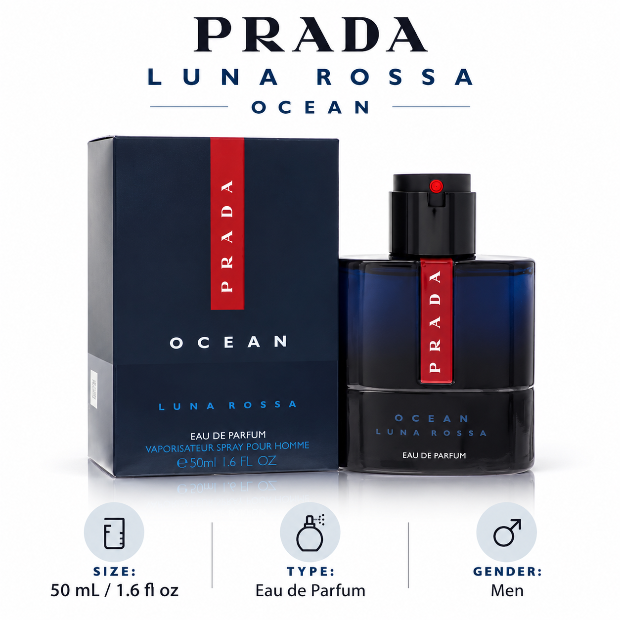 Prada Luna Rossa Ocean by Prada 1.6 Oz Eau De Parfum Spray for Men