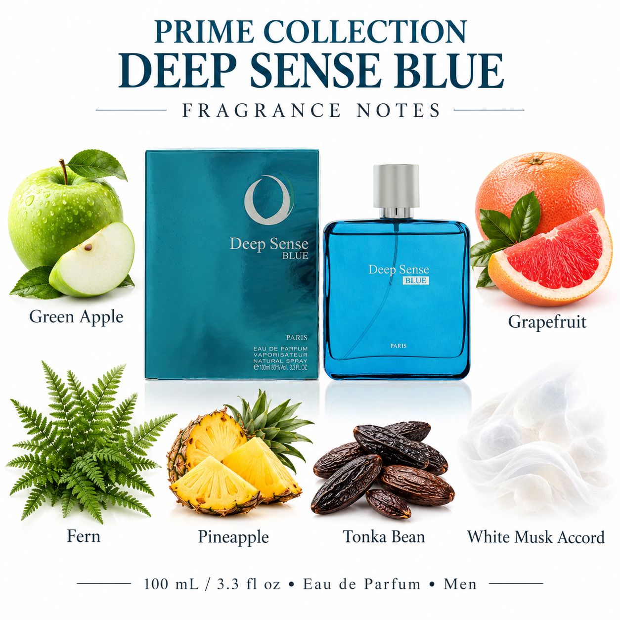 Deep Sense Blue by Prime Collections 3.3 Oz Eau De Parfum for Men — main image