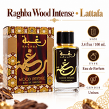 Raghba Wood Intense by Lattafa 3.4 Oz Eau De Parfum for Men